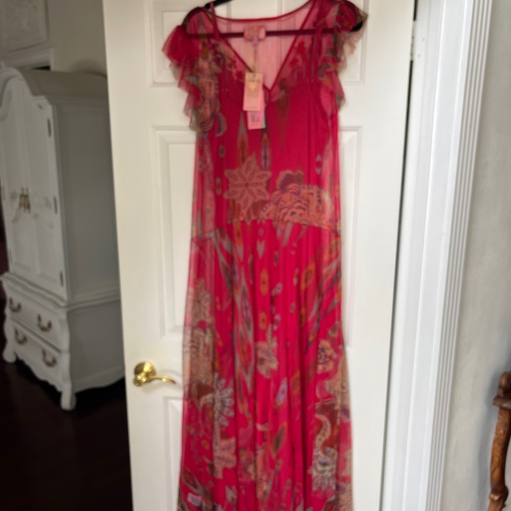 Johnny Was Red Floral Maxi Dress with Multicolor Embroidery - Picture 4 of 5